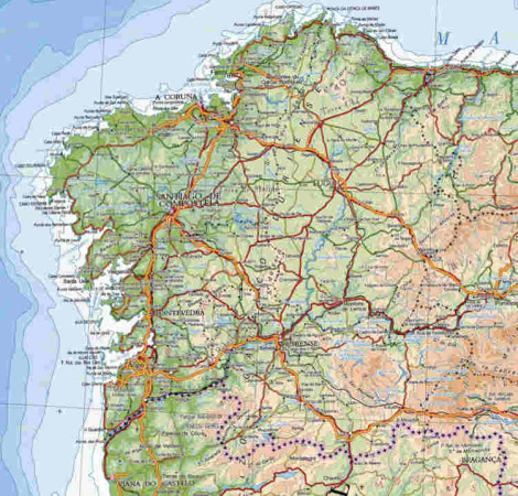Mapa fisico de Galicia